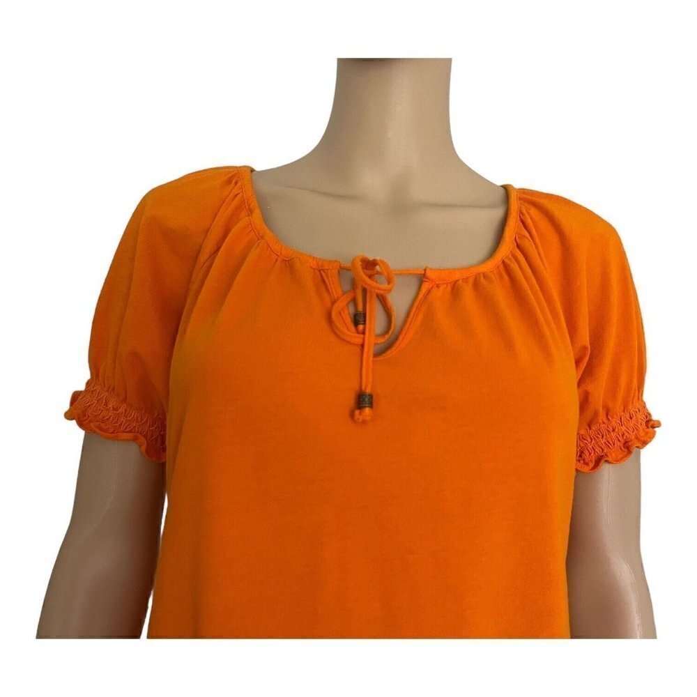 Lauren Ralph Lauren orange tie split neck ruched cotton short sleeves Women PL - Picture 4 of 12